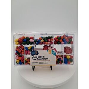 hello HOBBY Wood Bead & Cord Assortment, Multicolor Wooden Beads, 350pc